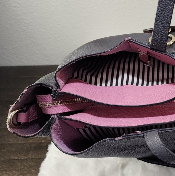 Henri Bendel The Influencer Tote Gray and Pink Leather Suede Striped Acc… - Picture 7 of 17